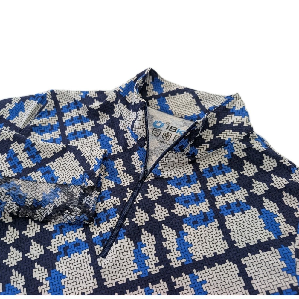Ibkul Quarter Zip Shirt Women's S Blue Geo Plaid‎ Print Long Sleeve Golf Tennis